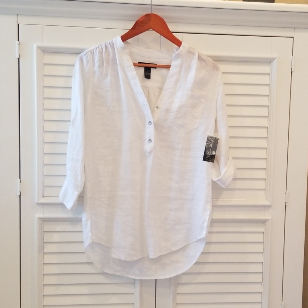 INC White 100% Linen Shirt